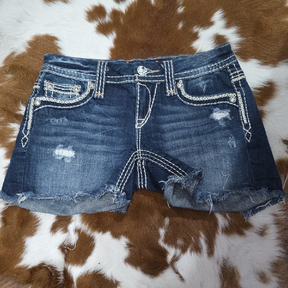 Rock Revival Dark Blue Distressed Jean Shorts